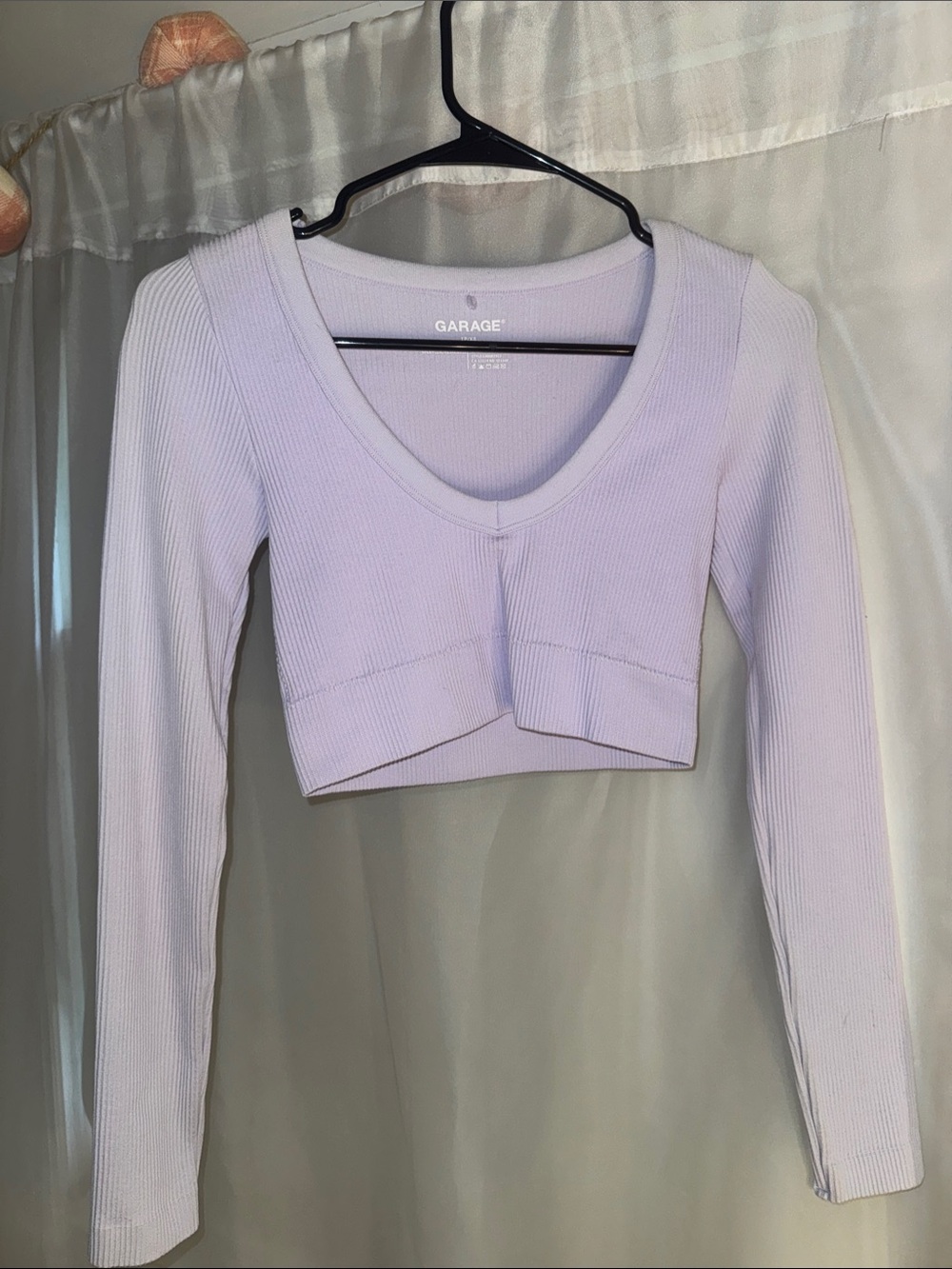 Garage Lilac Ribbed Long-Sleeve Crop Top